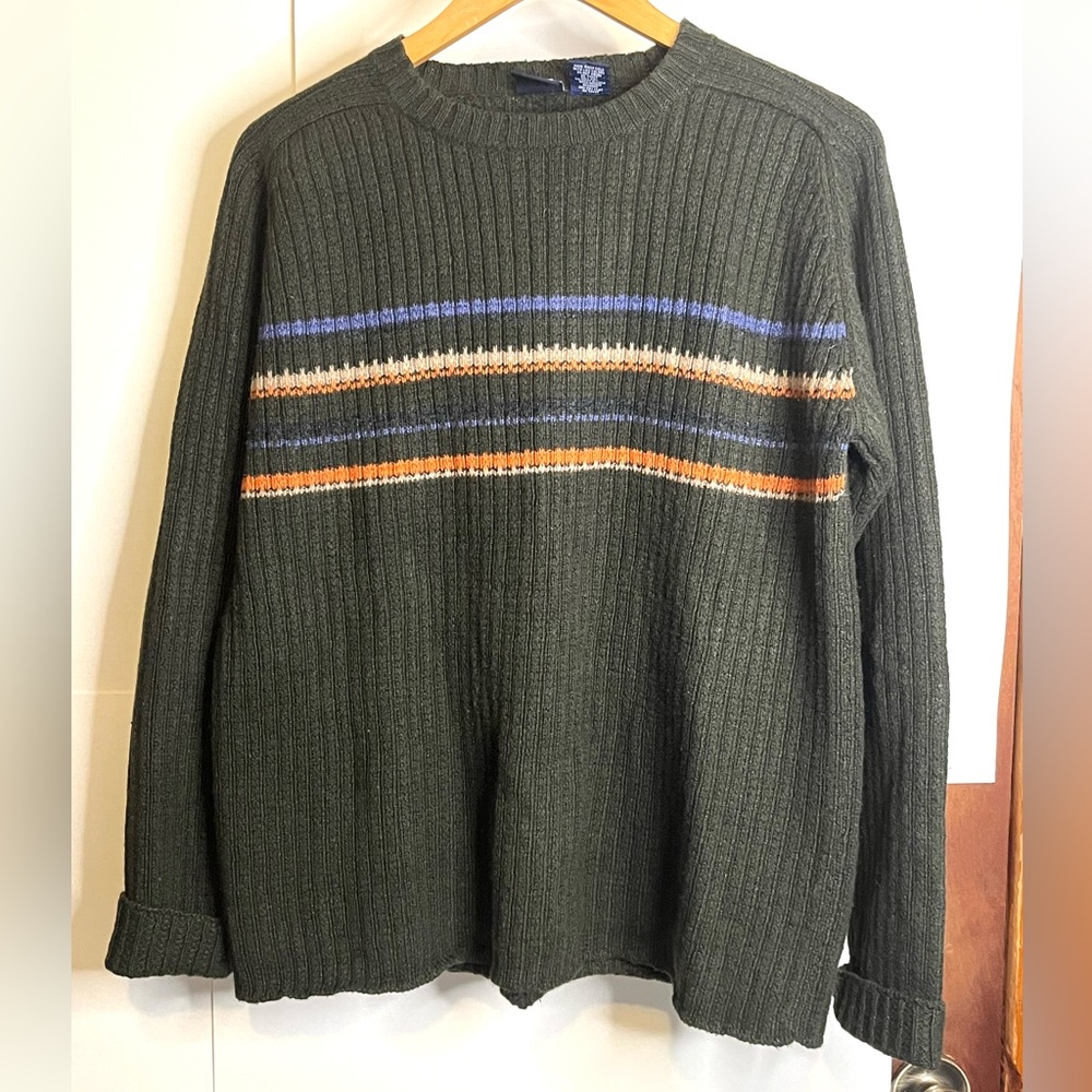 Rue21 Jeans Men's (VTG L/Fits M) Dark Olive Pullover Sweater with Stripes Y2K